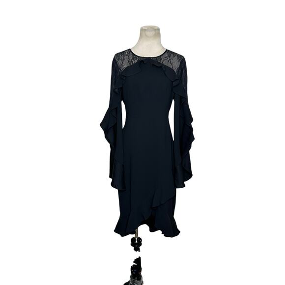 BCBGMaxAzria Dresses & Skirts - BCBGMAXAZRIA black open back lace detail ruffled party dress size 4